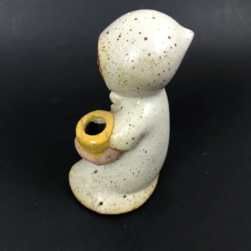 Vintage UCTI Stoneware Art Pottery, girl holding flower pot